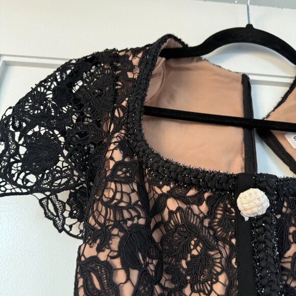 NWT Self-Portrait Guipure Lace Mini Dress In Black Gold-tone Buttons Square Neck - Picture 5 of 7